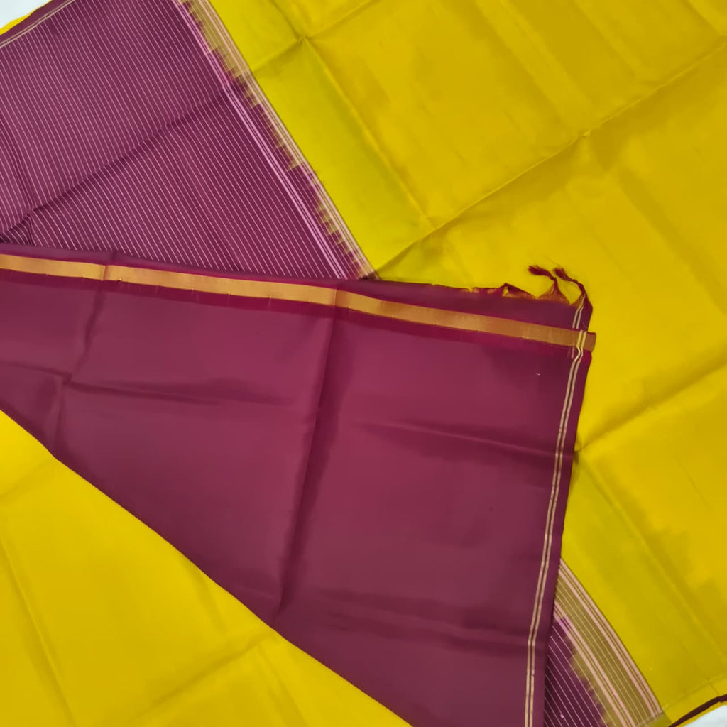 Pure Kanchi Soft Silk Saree – Yellow and Wine Color Contrast