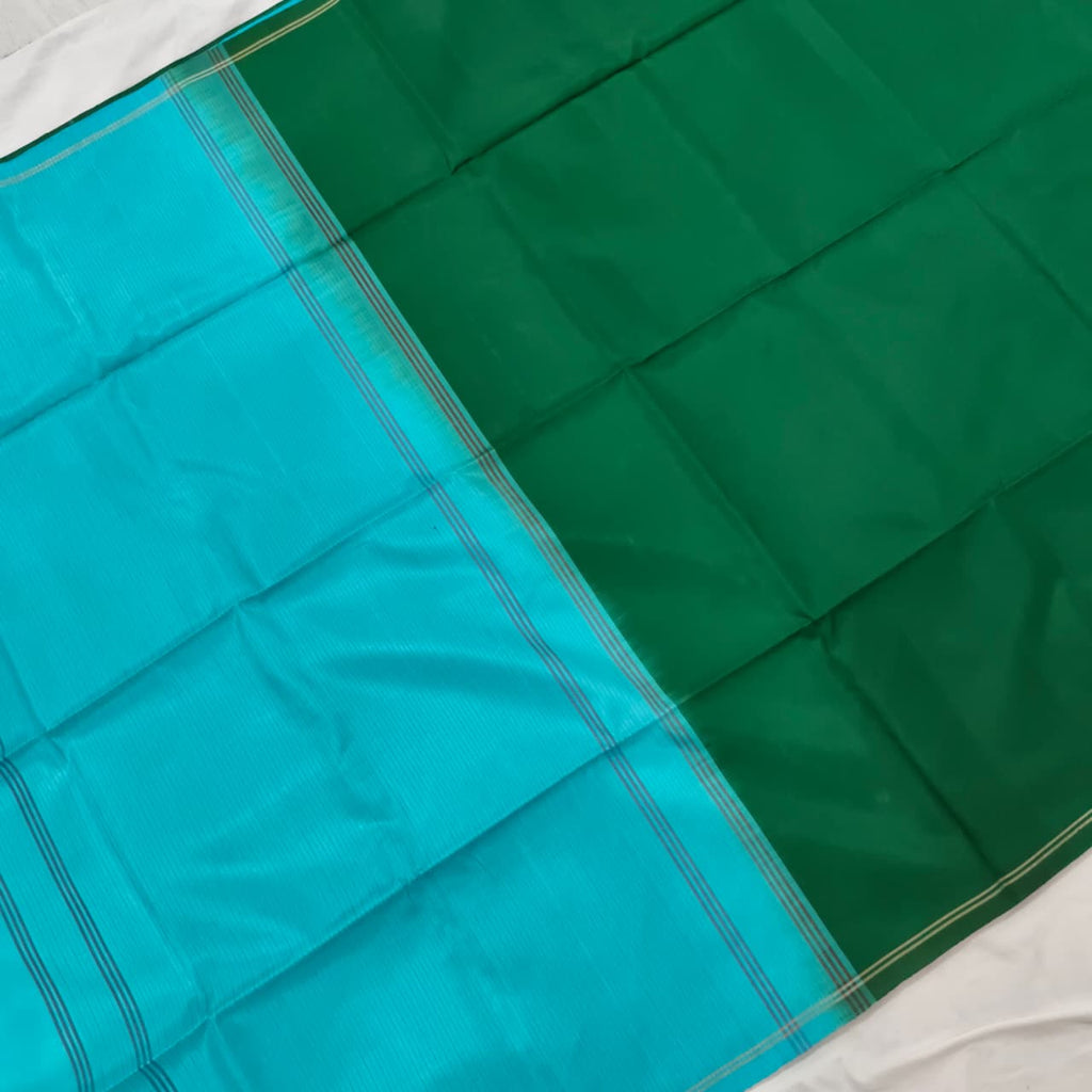 Pure Kanchi Soft Silk Saree – Green and Light Blue Contrast