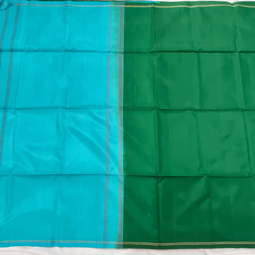 Pure Kanchi Soft Silk Saree – Green and Light Blue Contrast