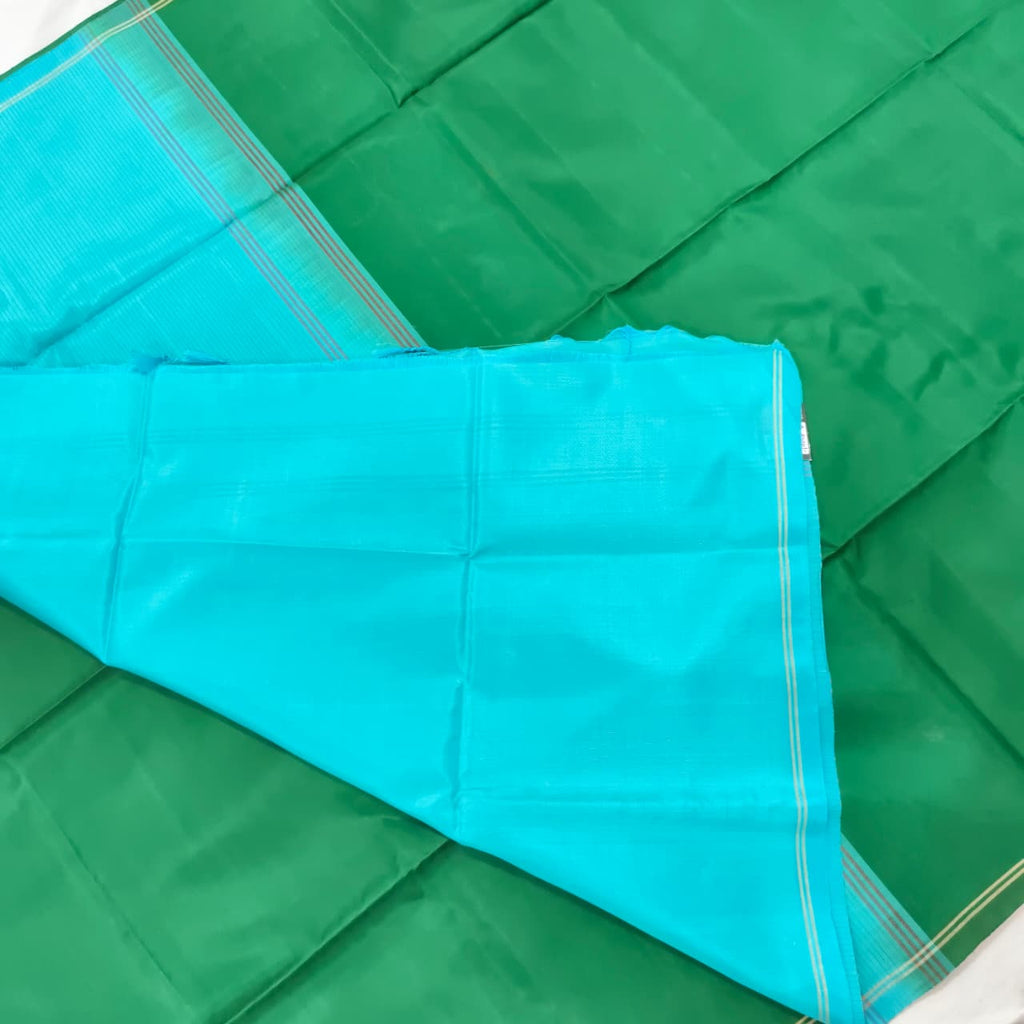 Pure Kanchi Soft Silk Saree – Green and Light Blue Contrast