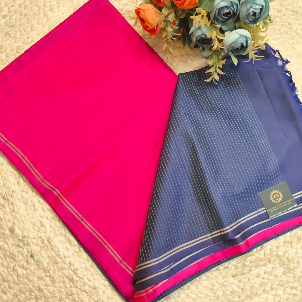 Pure Kanchi Soft Silk Saree – Pink and Navy Blue Contrast