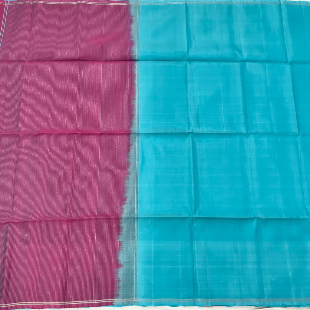 Pure Kanchi Soft Silk Saree – Light Blue and Wine Color Contrast