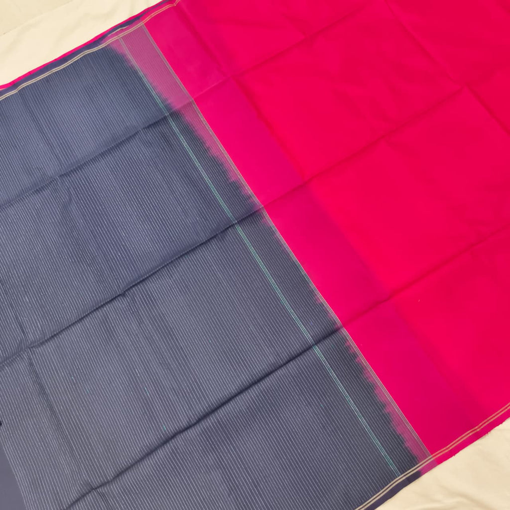 Pure Kanchi Soft Silk Saree – Pink and Navy Blue Contrast