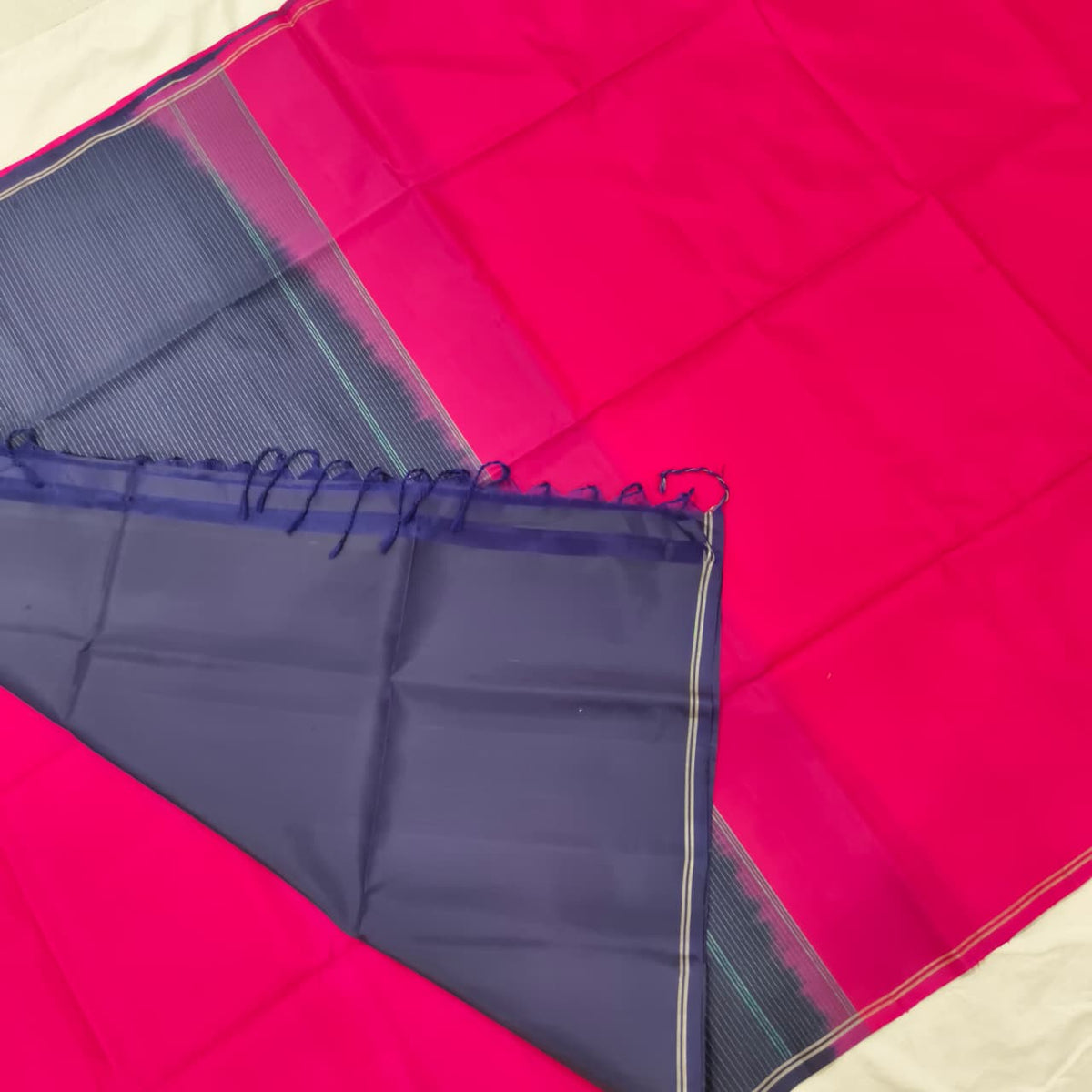 Pure Kanchi Soft Silk Saree – Pink and Navy Blue Contrast