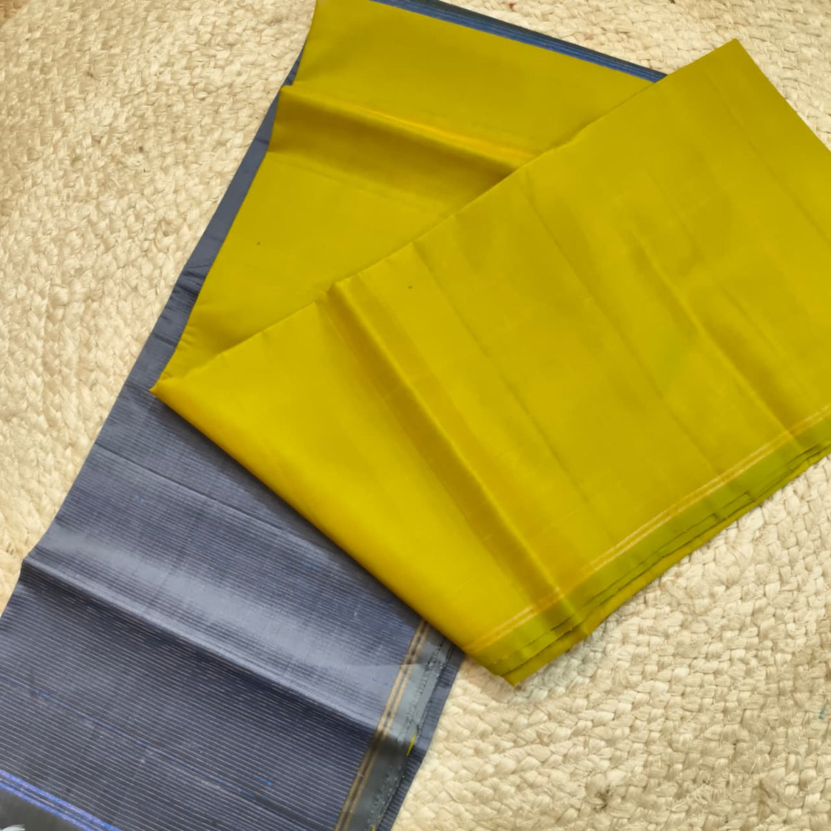 Pure Kanchi Soft Silk Saree – Olive Green and Grey Contrast