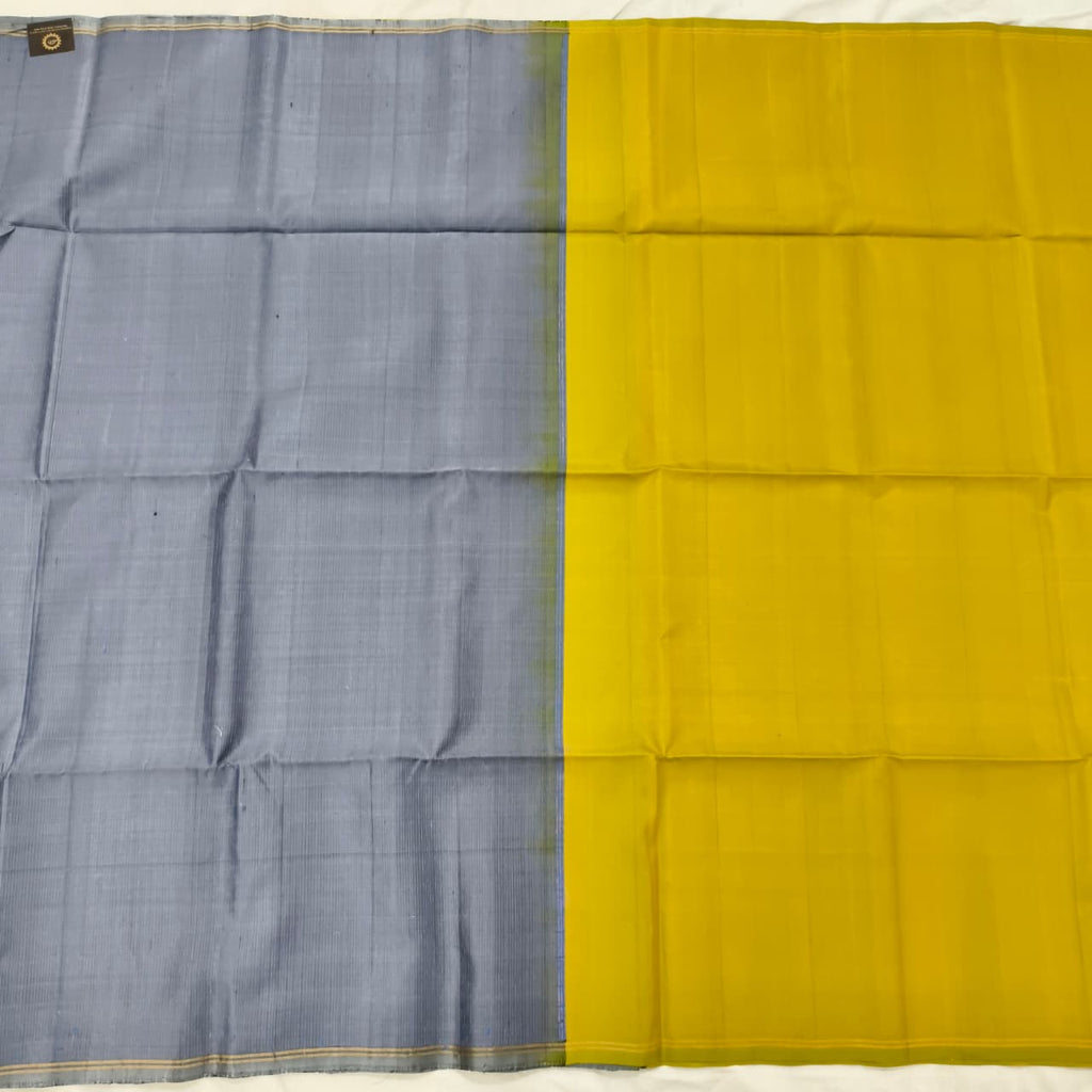 Pure Kanchi Soft Silk Saree – Olive Green and Grey Contrast