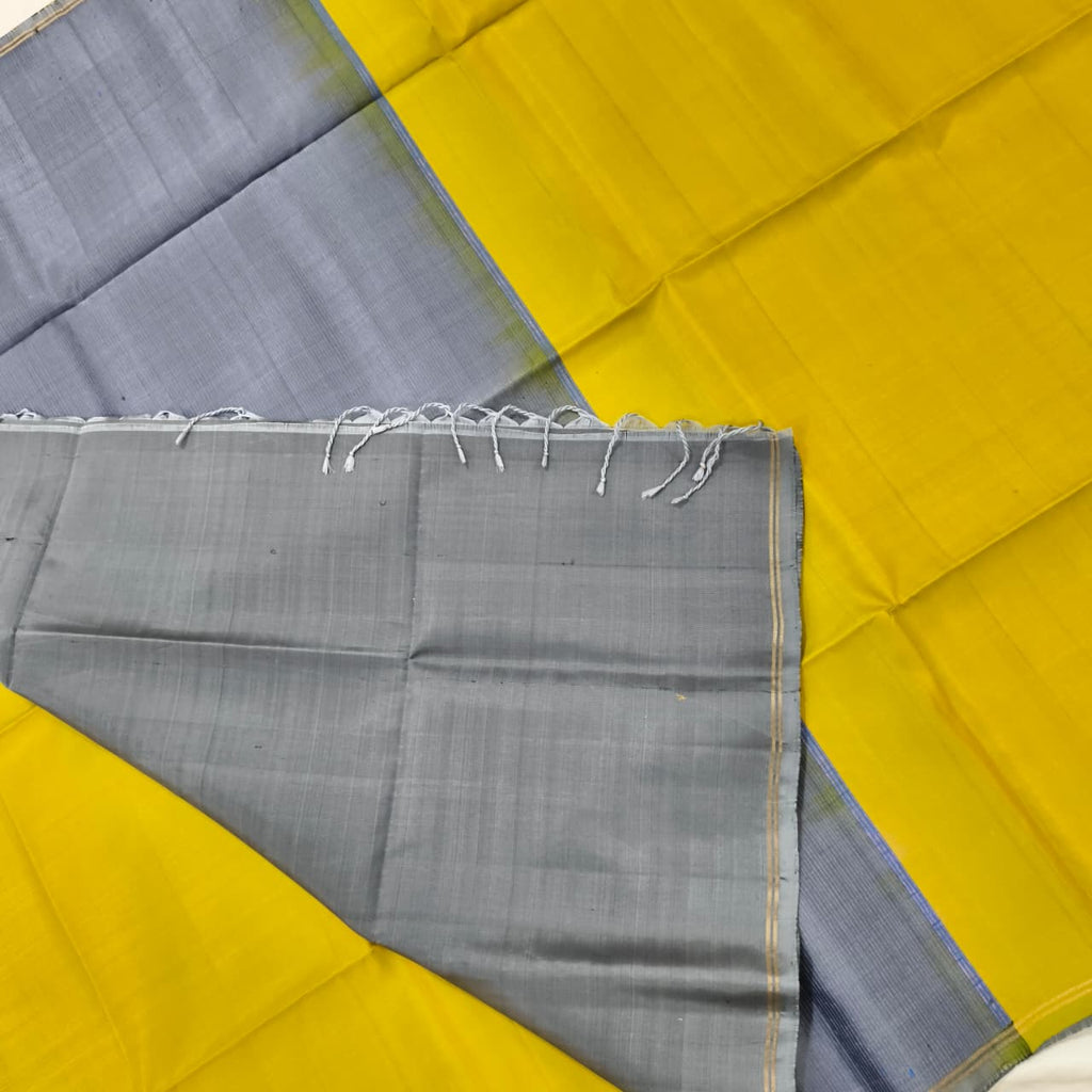 Pure Kanchi Soft Silk Saree – Olive Green and Grey Contrast