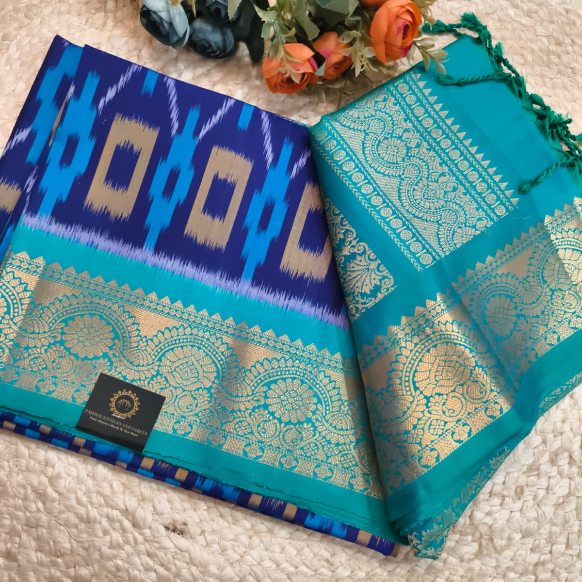 Pochampally Pure Soft Silk Saree – Royal Blue and Light Blue Contrast
