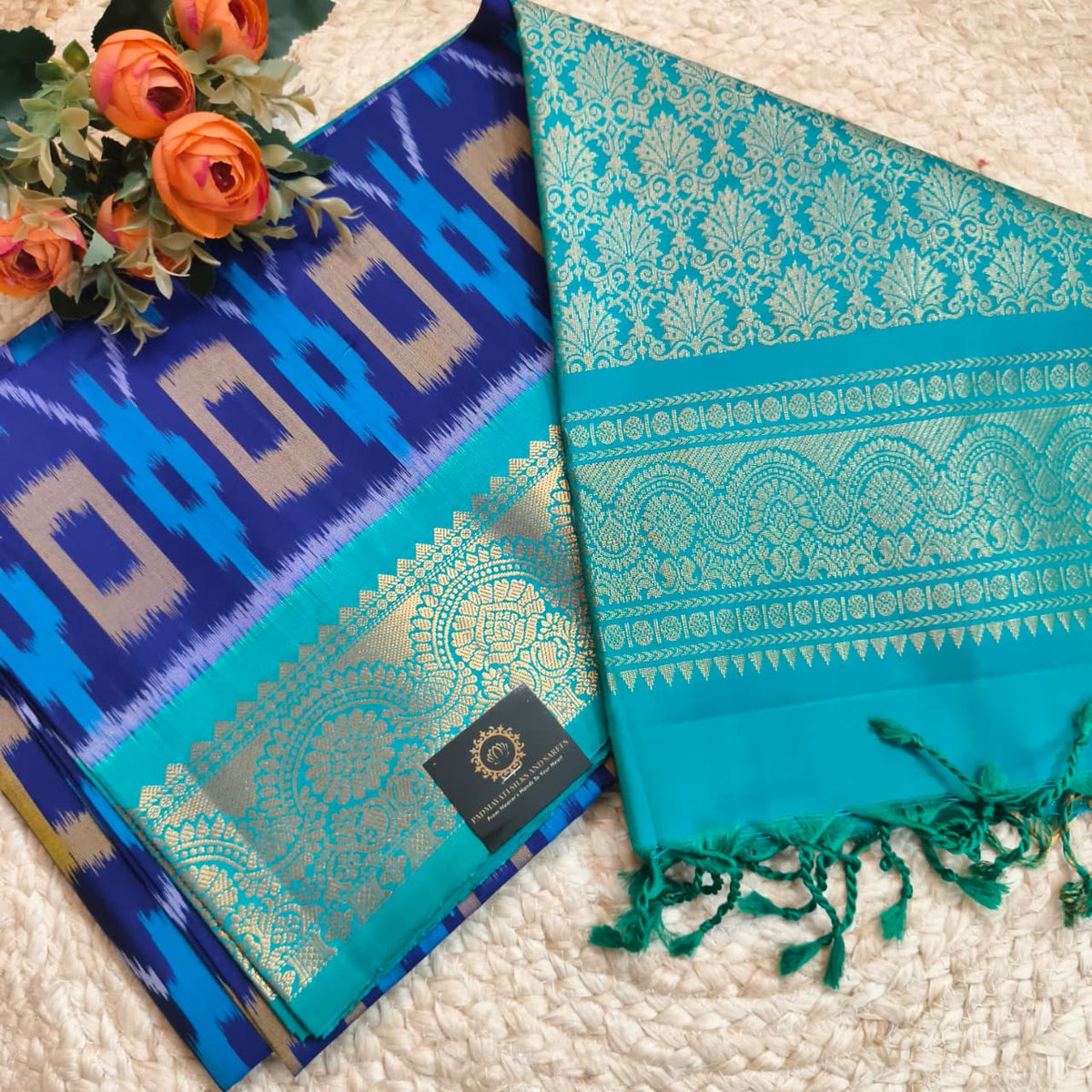 Pochampally Pure Soft Silk Saree – Royal Blue and Light Blue Contrast
