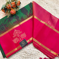 Pochampally Pure Soft Silk Saree – Green and Pink Contrast
