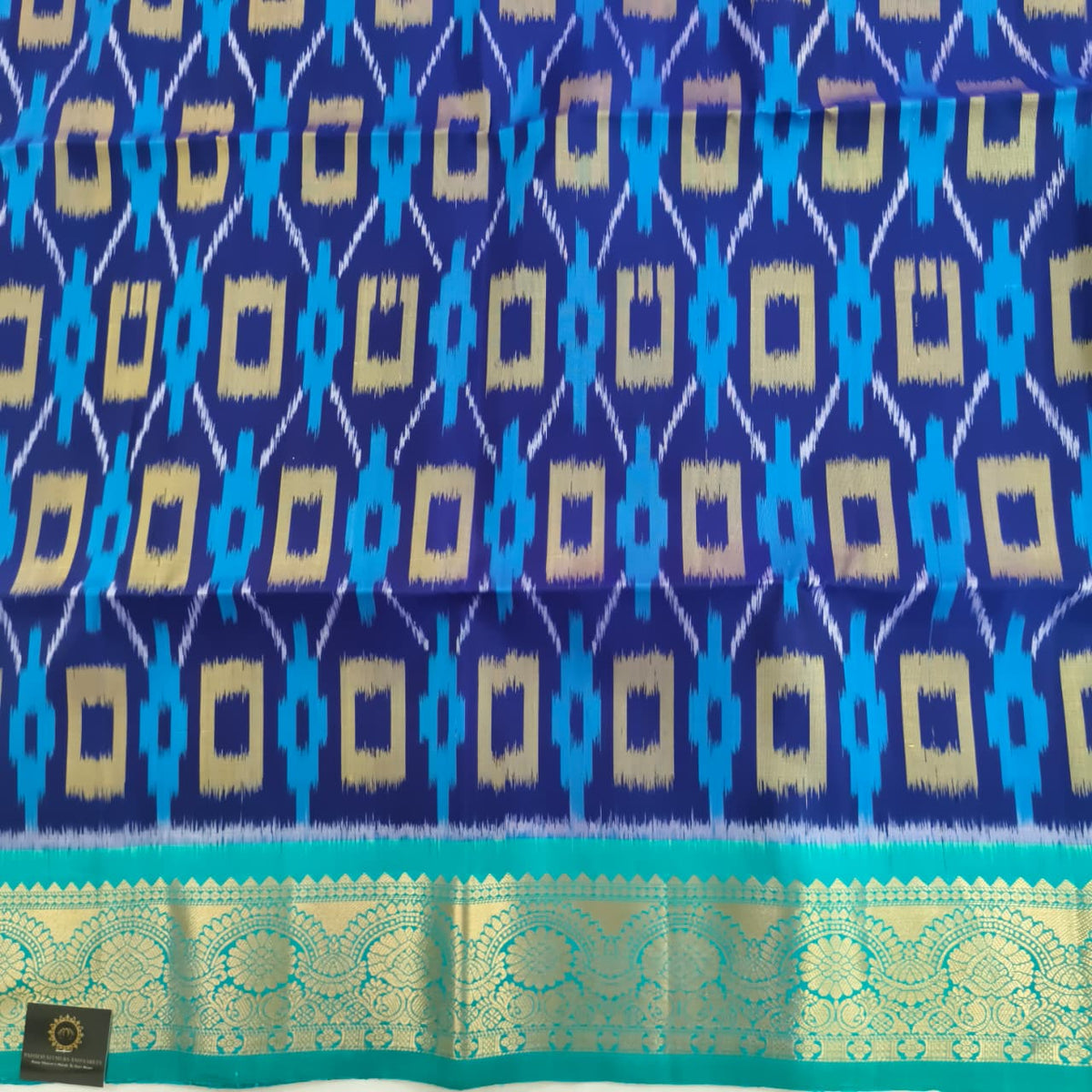 Pochampally Pure Soft Silk Saree – Royal Blue and Light Blue Contrast
