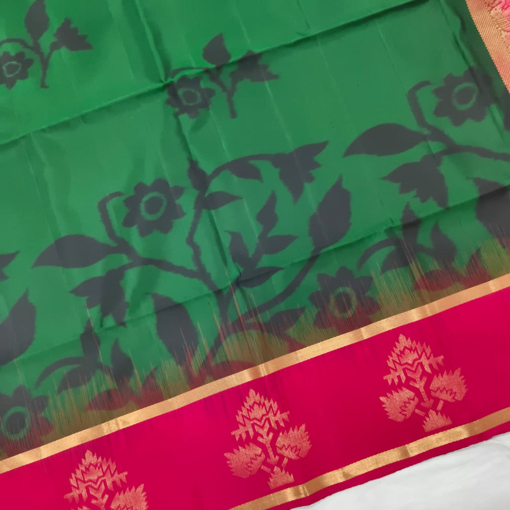 Pochampally Pure Soft Silk Saree – Green and Pink Contrast