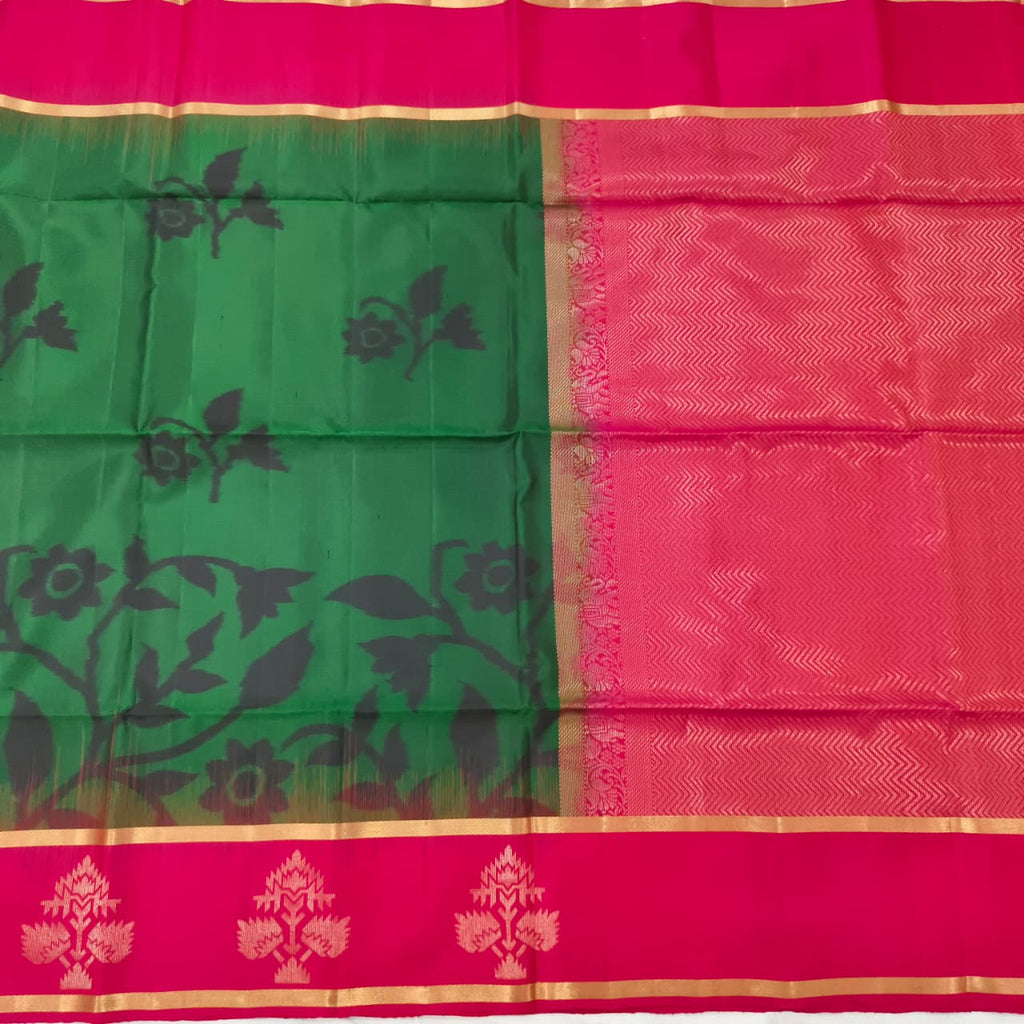 Pochampally Pure Soft Silk Saree – Green and Pink Contrast