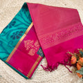 Pochampally Pure Soft Silk Saree – Blue and Rani Pink Contrast