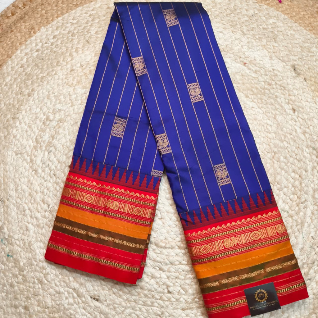 Gadwal Pure Silk Saree – Royal Blue and Red Contrast