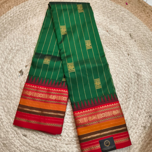 Gadwal Pure Silk Saree – Green and Red Contrast