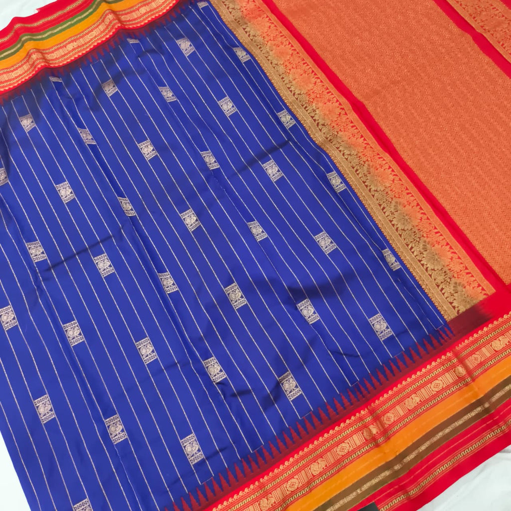 Gadwal Pure Silk Saree – Royal Blue and Red Contrast