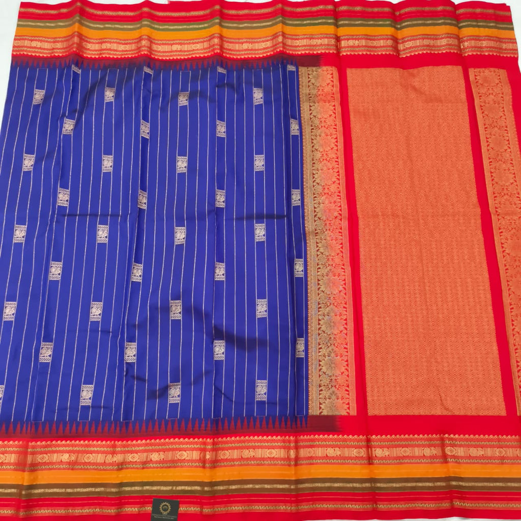 Gadwal Pure Silk Saree – Royal Blue and Red Contrast