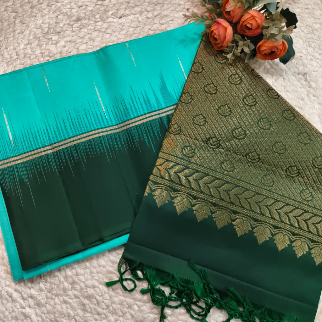 Pure Kanchi Soft Silk Saree – Light Blue and Green