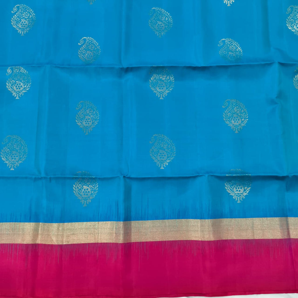 Pure Kanchi Soft Silk Saree – Blue and Rani Pink