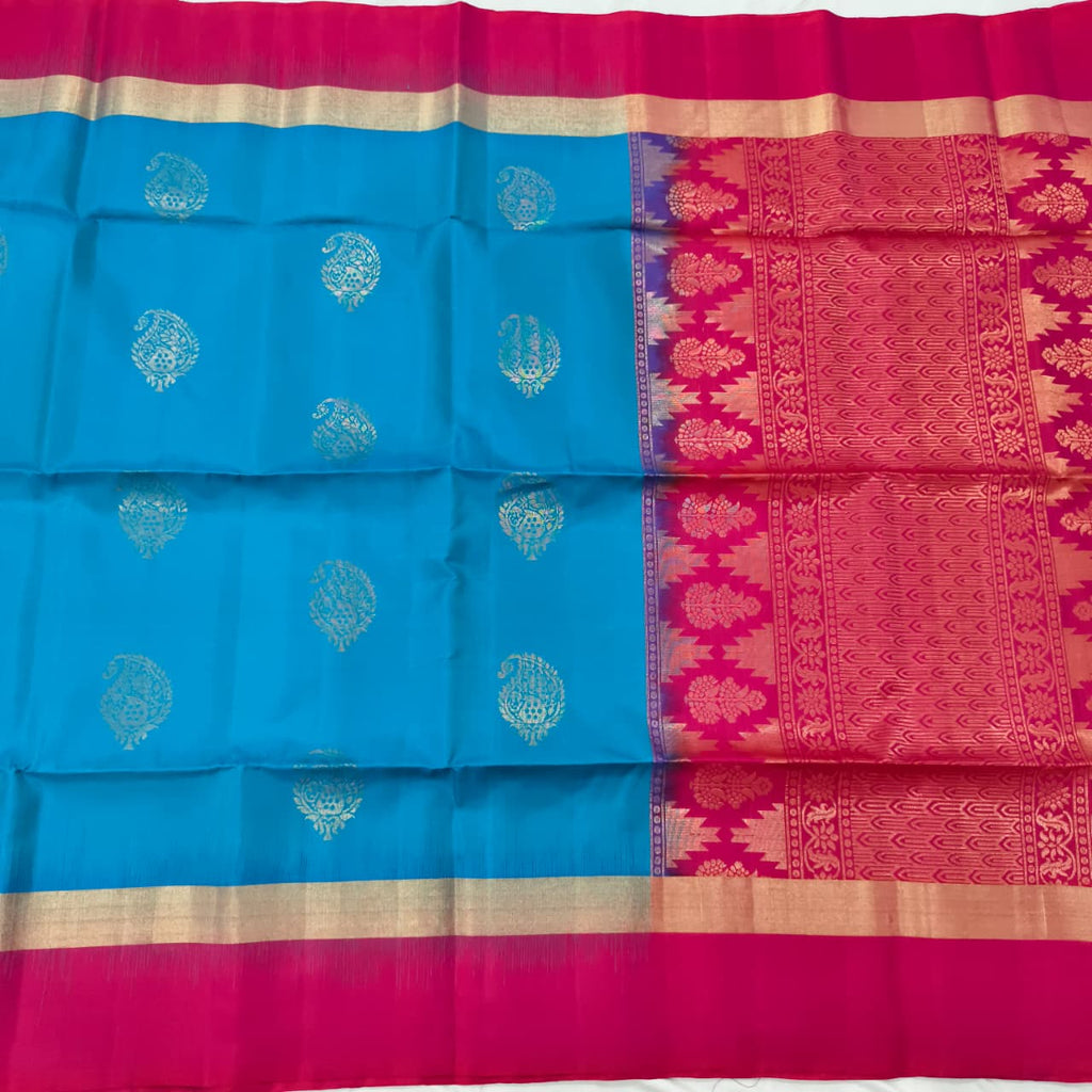 Pure Kanchi Soft Silk Saree – Blue and Rani Pink