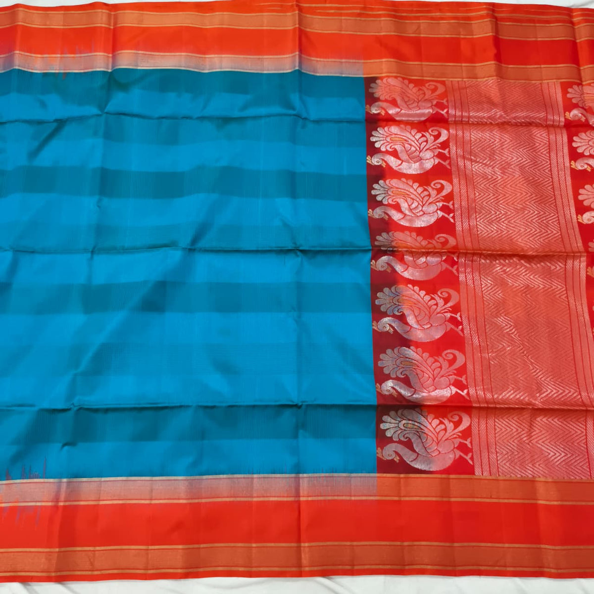 Pure Kanchi Soft Silk Saree – Blue and Orange