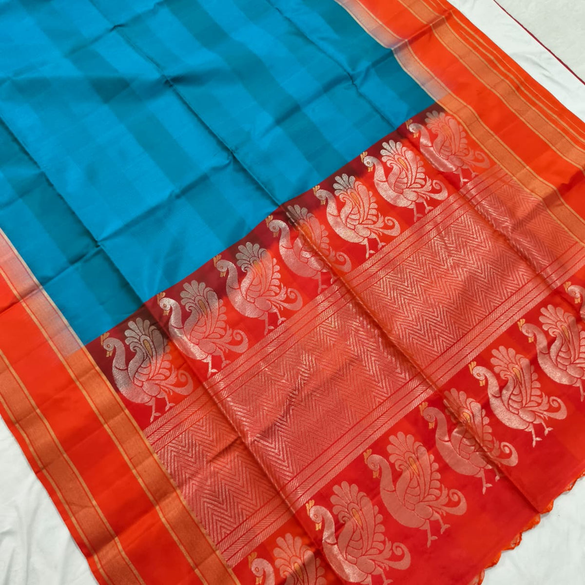 Pure Kanchi Soft Silk Saree – Blue and Orange