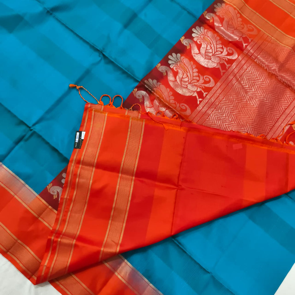 Pure Kanchi Soft Silk Saree – Blue and Orange