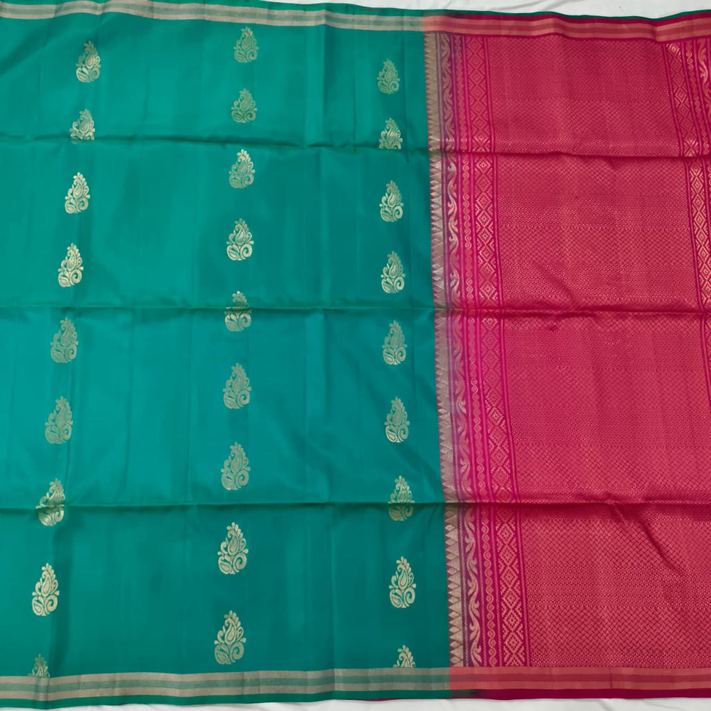 Pure Kanchi Soft Silk Saree – Rama Green and Magenta