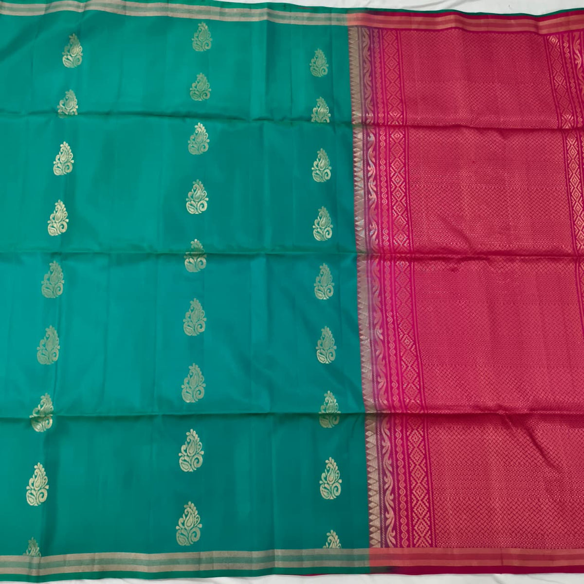 Pure Kanchi Soft Silk Saree – Rama Green and Magenta