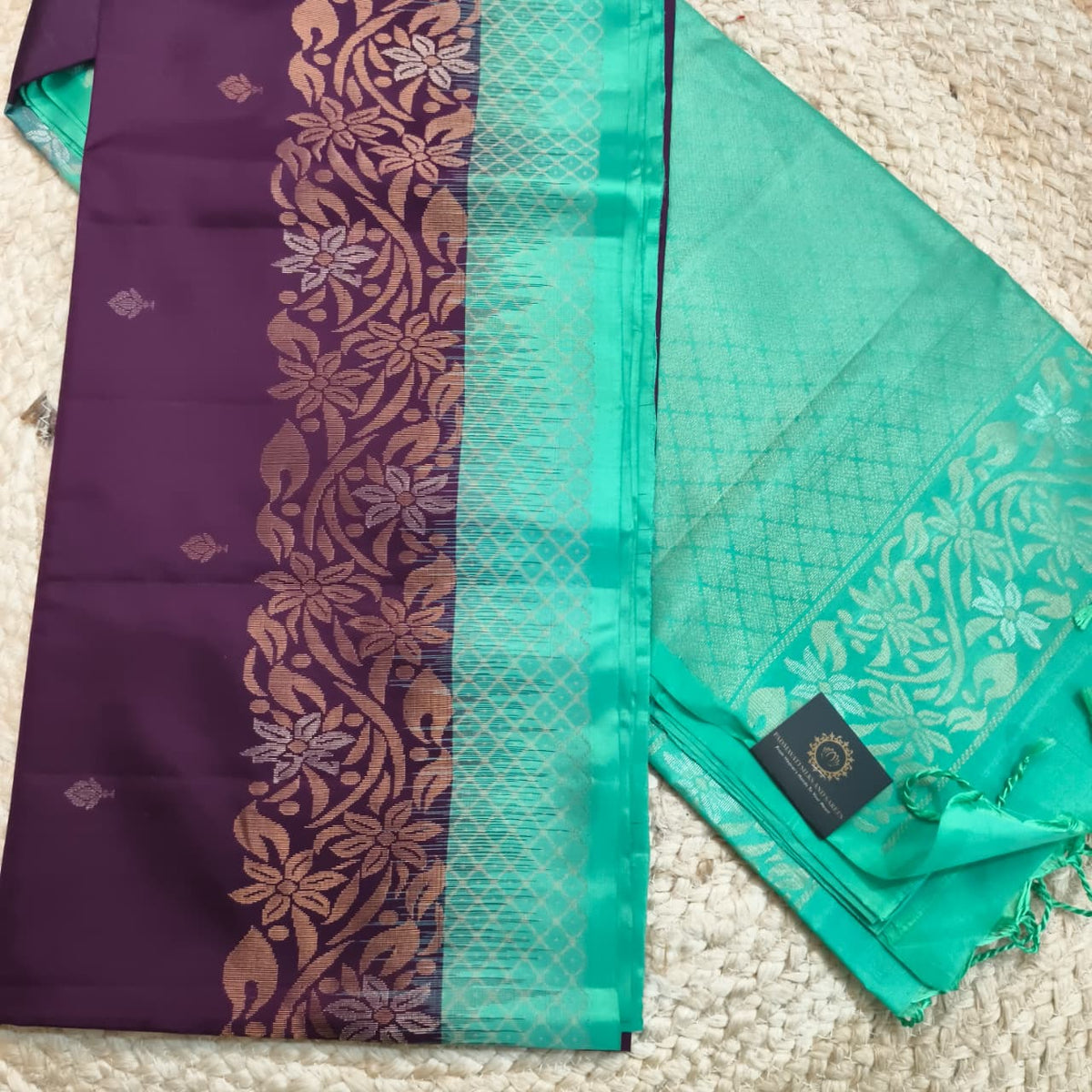 Pure Kanchi Soft Silk Saree – Deep Wine and Rexona Contrast