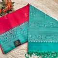 Pure Kanchi Soft Silk Saree – Coral Pink and Rexona Contrast