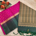 Pure Kanchi Soft Silk Saree – Rani Pink and Bottle Green Contrast