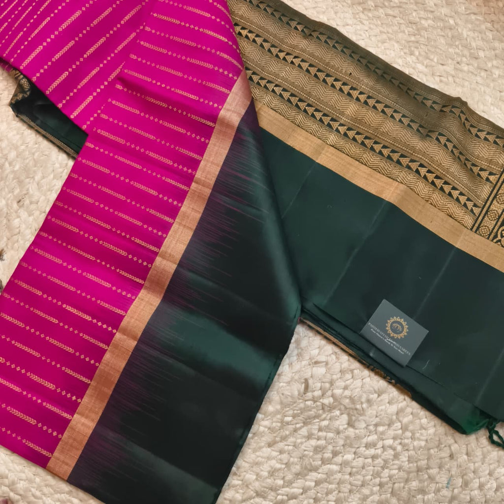 Pure Kanchi Soft Silk Saree – Rani Pink and Bottle Green Contrast