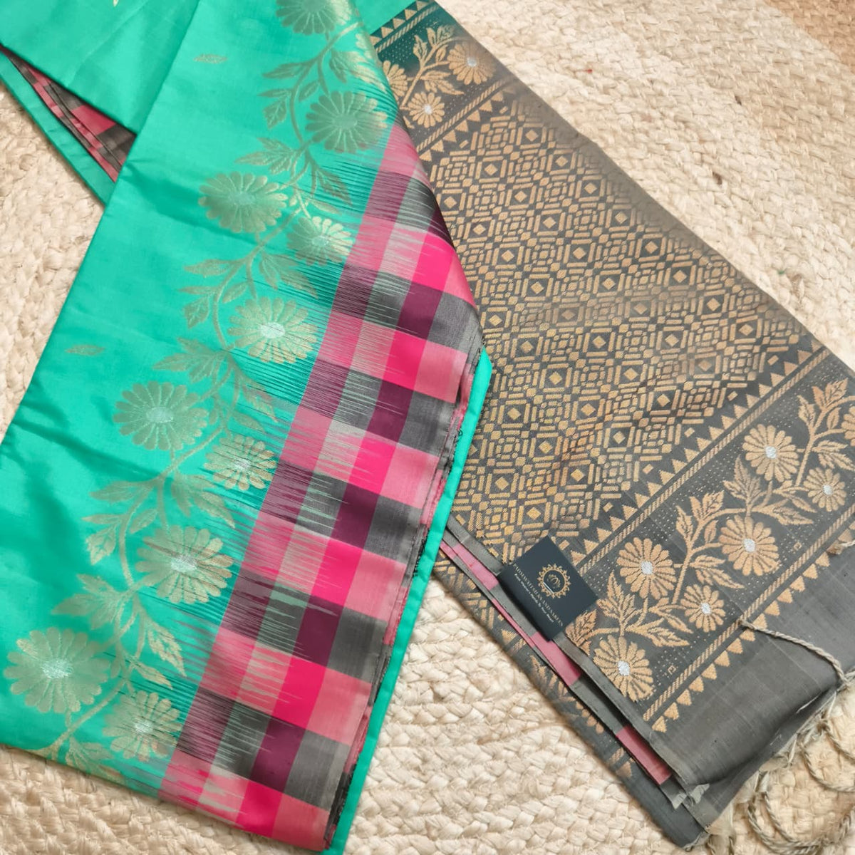 Pure Kanchi Soft Silk Saree – Rexona Green and Grey Contrast