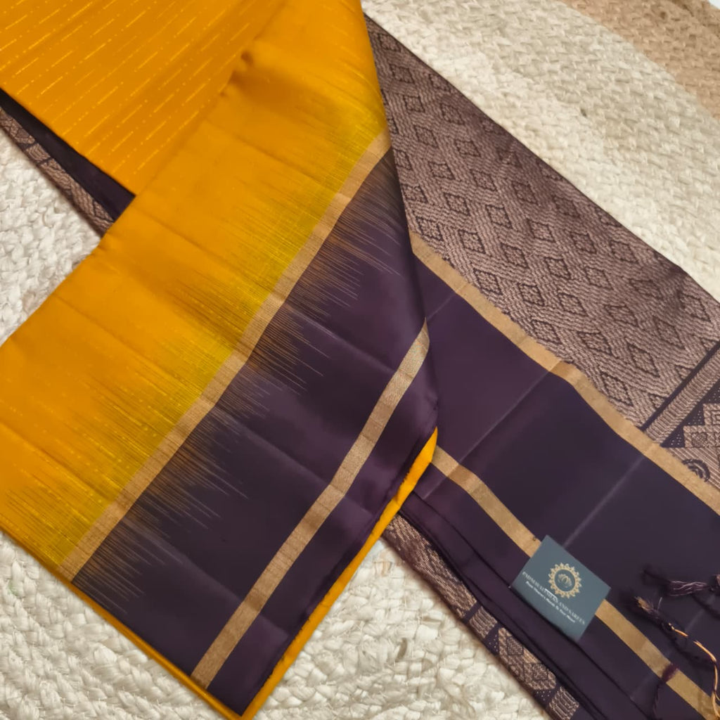 Pure Kanchi Soft Silk Saree – Mustard Yellow and Choc. Brown
