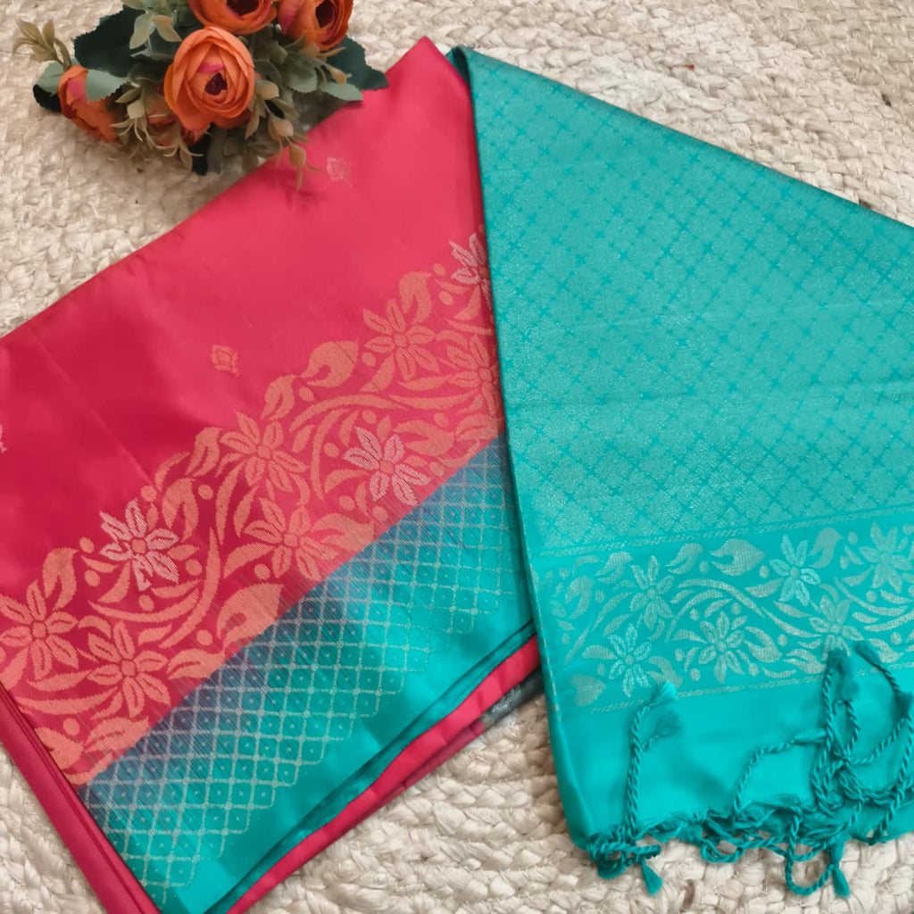 Pure Kanchi Soft Silk Saree – Pink and Light Blue