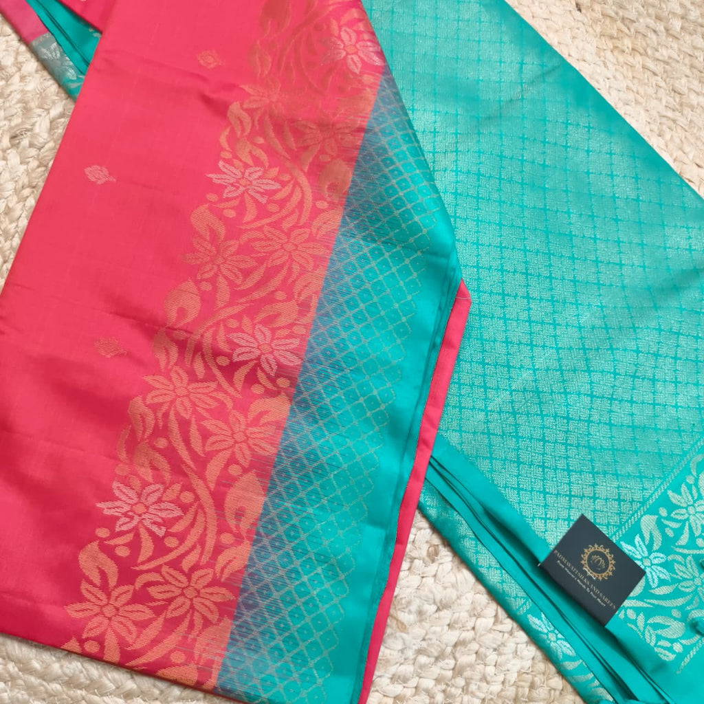 Pure Kanchi Soft Silk Saree – Pink and Light Blue