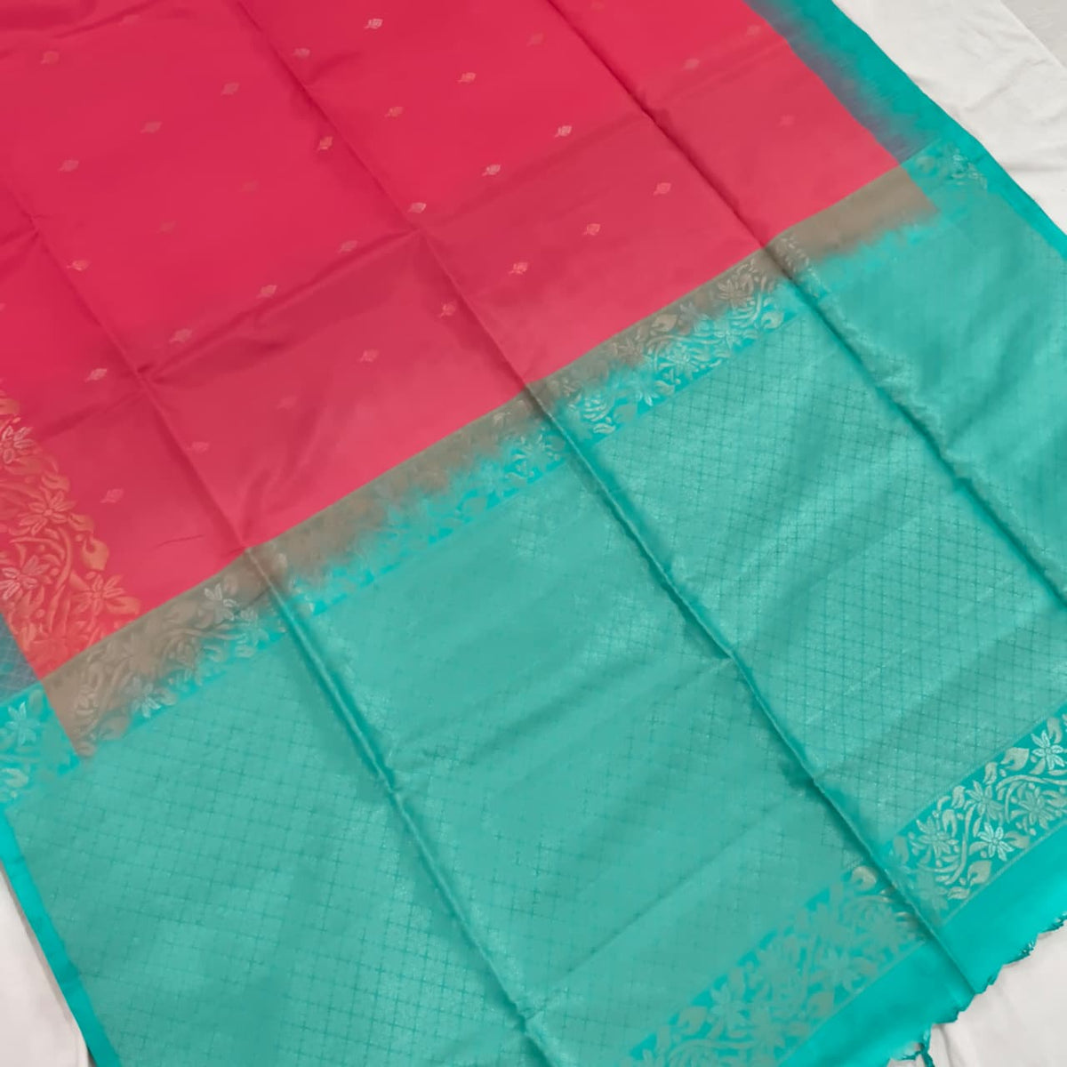 Pure Kanchi Soft Silk Saree – Pink and Light Blue