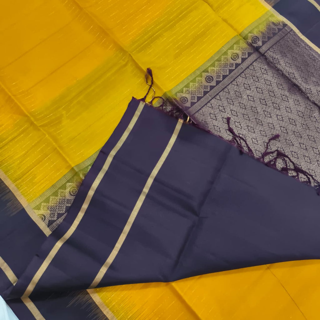Pure Kanchi Soft Silk Saree – Mustard Yellow and Choc. Brown