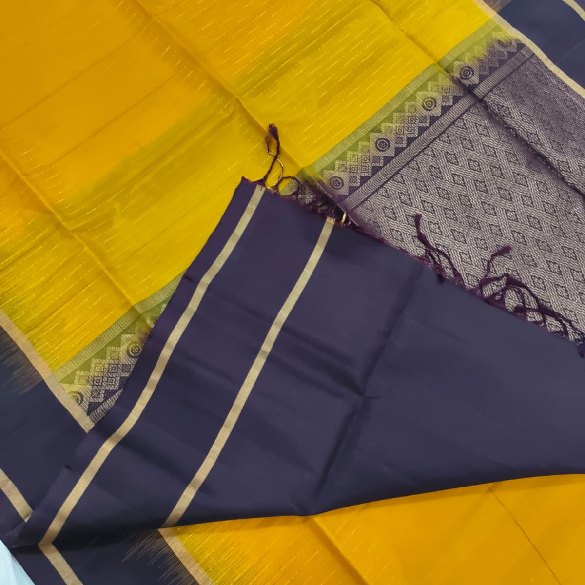 Pure Kanchi Soft Silk Saree – Mustard Yellow and Choc. Brown