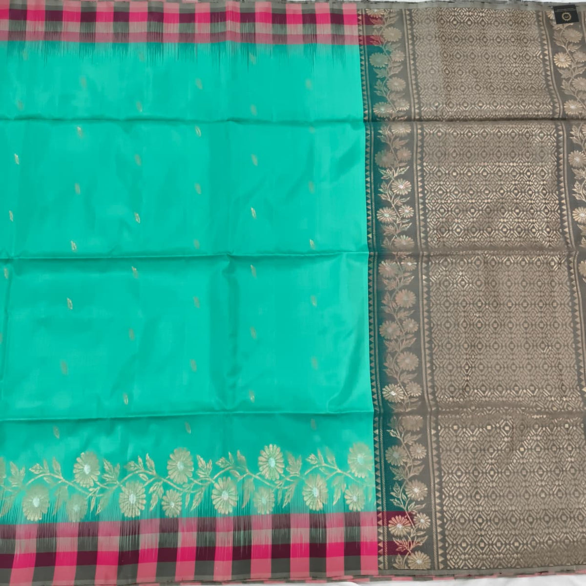 Pure Kanchi Soft Silk Saree – Rexona Green and Grey Contrast