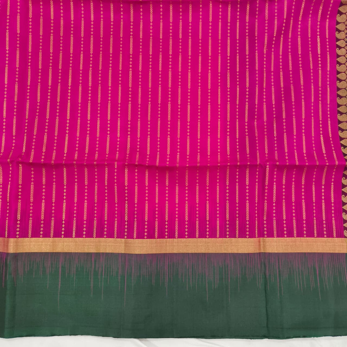 Pure Kanchi Soft Silk Saree – Rani Pink and Bottle Green Contrast