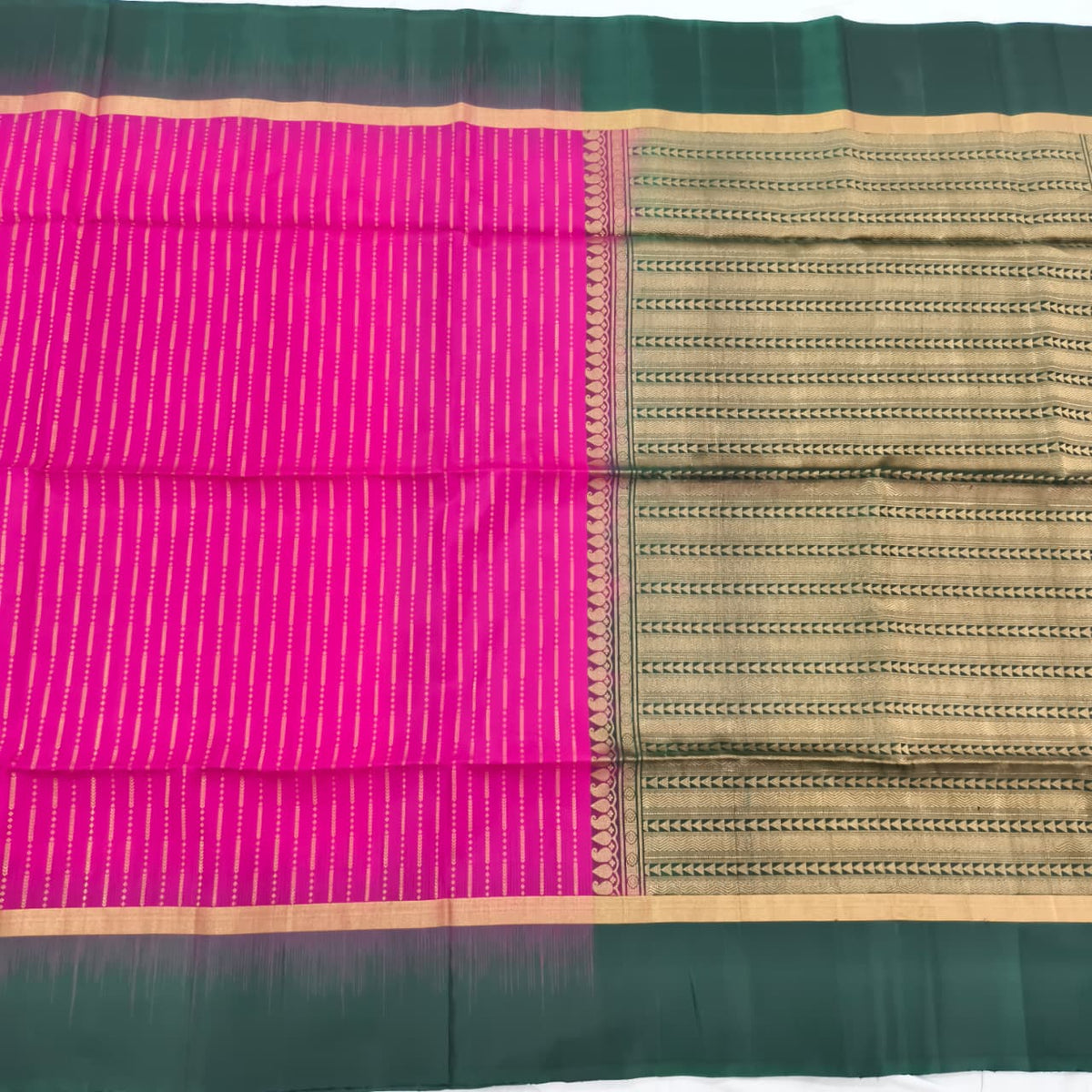 Pure Kanchi Soft Silk Saree – Rani Pink and Bottle Green Contrast