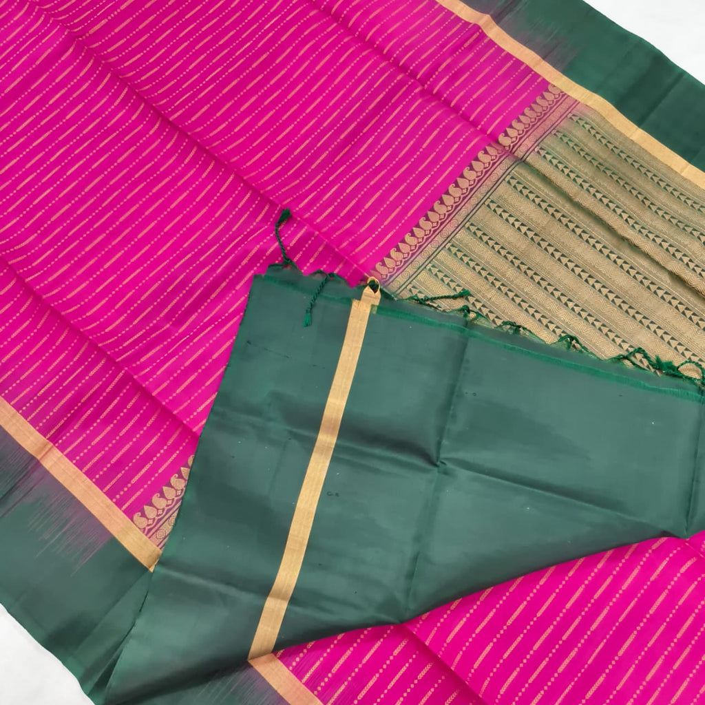 Pure Kanchi Soft Silk Saree – Rani Pink and Bottle Green Contrast