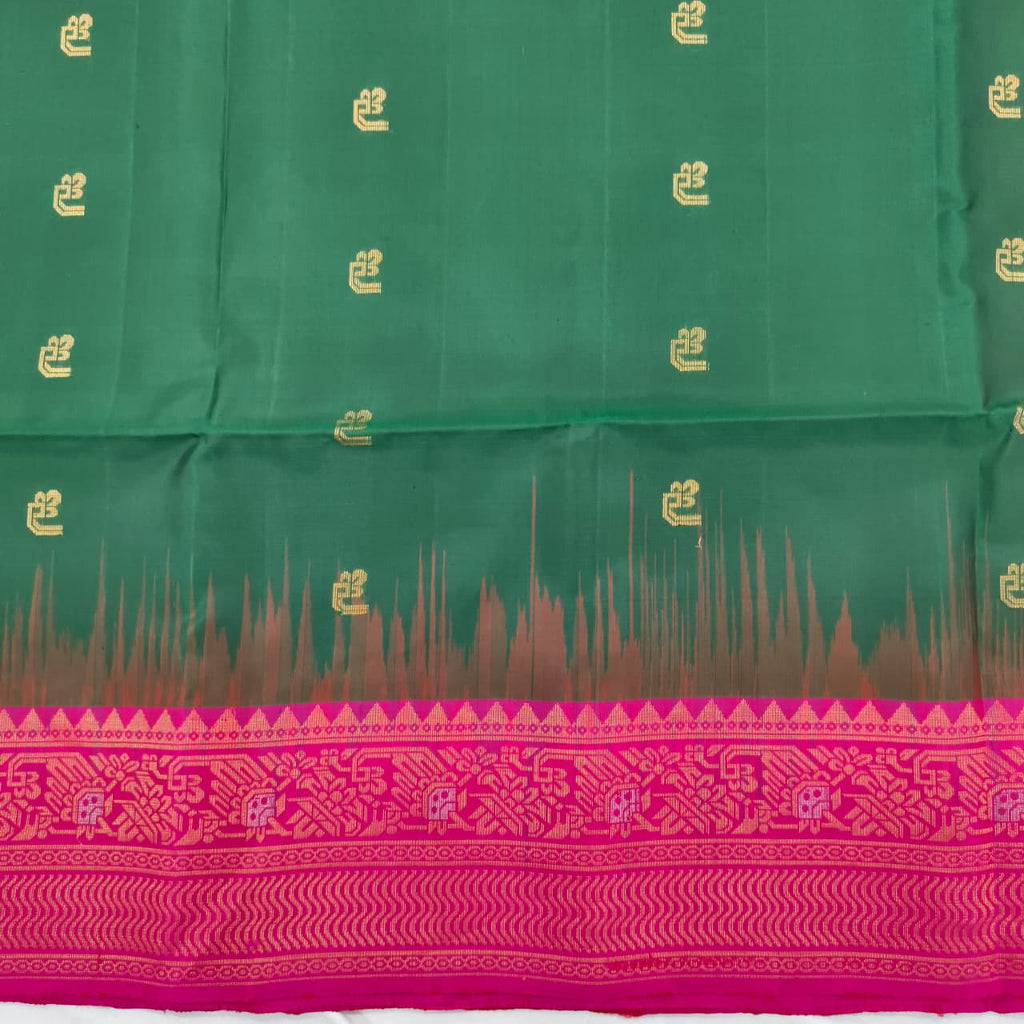 Pure Kanchi Soft Silk Saree – Bottle Green and Rani Pink Contrast