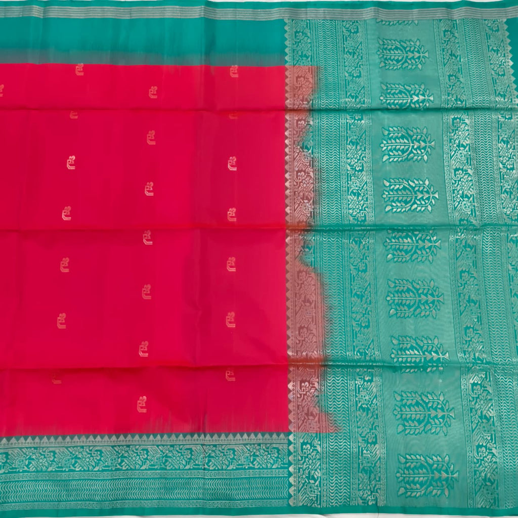 Pure Kanchi Soft Silk Saree – Coral Pink and Rexona Contrast