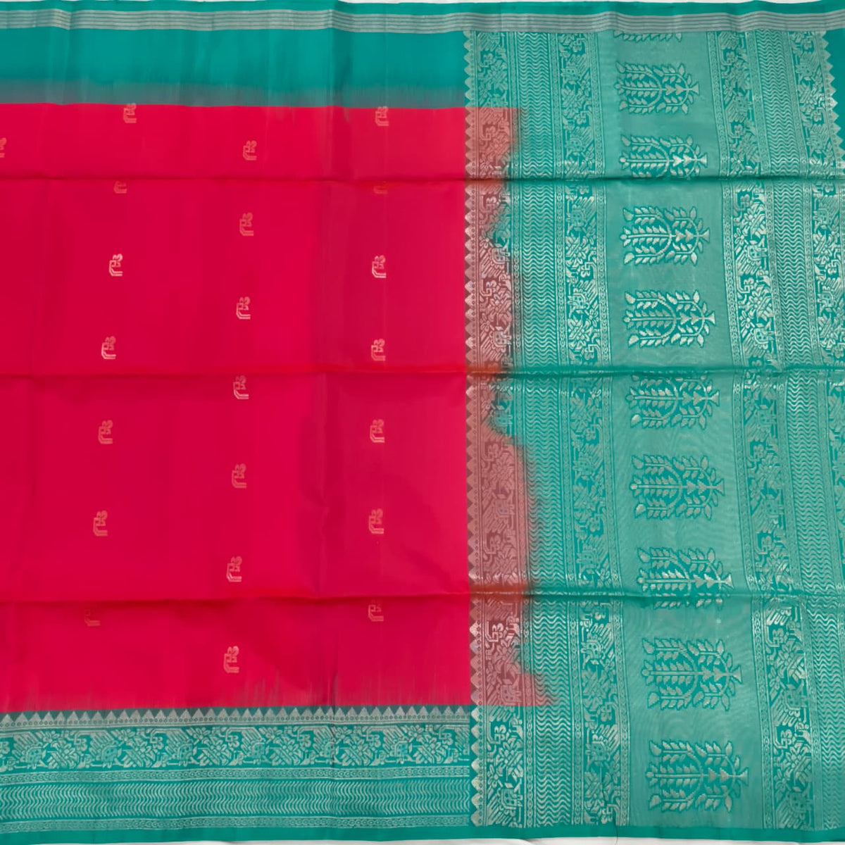 Pure Kanchi Soft Silk Saree – Coral Pink and Rexona Contrast