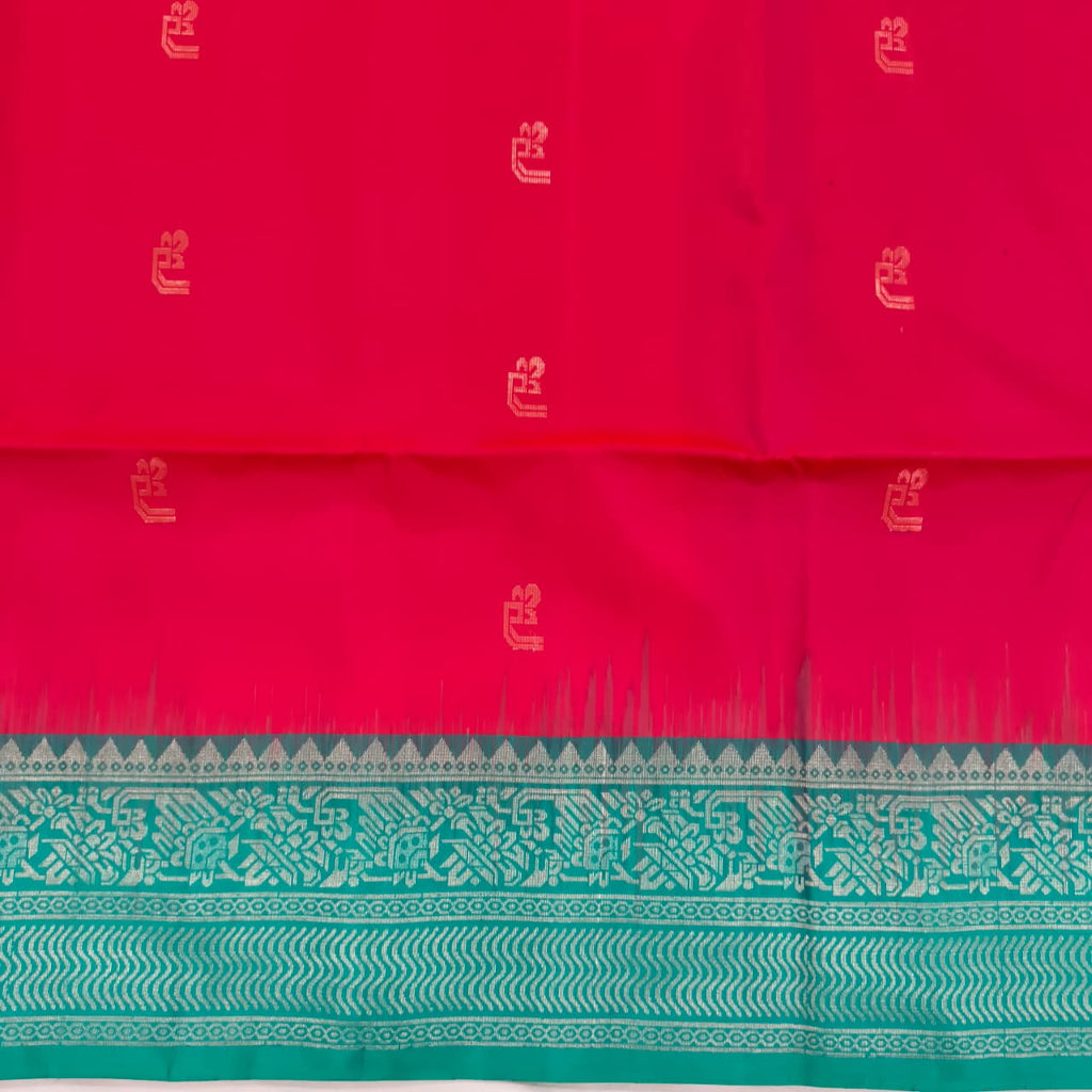 Pure Kanchi Soft Silk Saree – Coral Pink and Rexona Contrast
