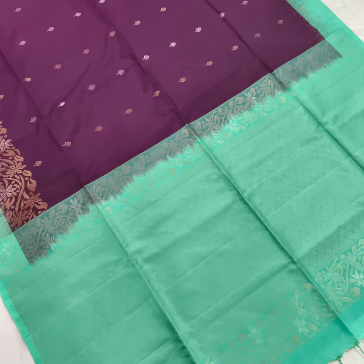 Pure Kanchi Soft Silk Saree – Deep Wine and Rexona Contrast